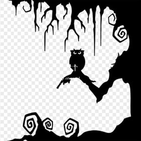 Halloween Owl On Scary Tree Black Silhouette PNG IMG