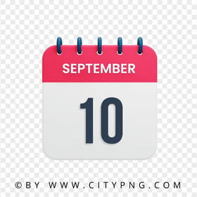 10th September Date Red & White Calendar Icon HD PNG