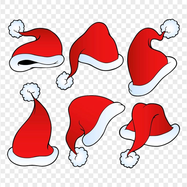 HD Set Of Cute Christmas Santa Hats Cartoon Clipart PNG