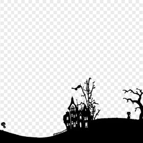 HD Halloween Black Silhouette Of Spooky House On Hill PNG