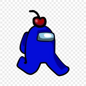 HD Blue Among Us Character Walking With Cherry Hat PNG