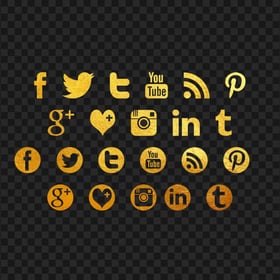 Golden Social Media Logos Icons HD PNG