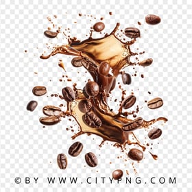 HD Dark Beans With Coffee Splash Effect Transparent PNG