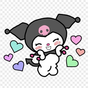 Shy Kuromi with Colorful Hearts HD Transparent PNG