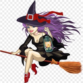 HD Beautiful Cartoon Halloween Witch Sitting On A Broom PNG