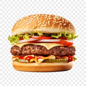 Gourmet Cheeseburger Beef Crunchy Pickles Sliced Onions PNG