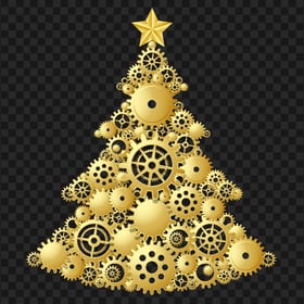 HD Gold Gears Christmas Tree Shape PNG