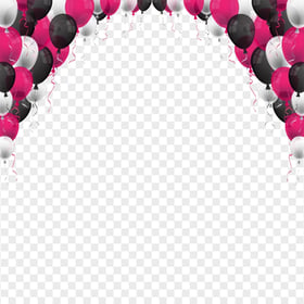 HD Pink, Black And White Balloons Frame PNG