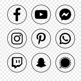 HD Social Media Black Outline Round Icons PNG