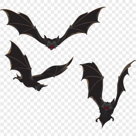Three Black Realistic Bats Halloween Horror HD PNG