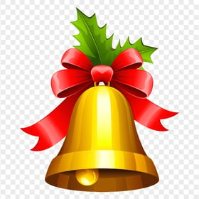 Christmas Illustration Gold Bell With Pine Leaves PNG