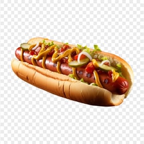 American Hot Dog with Toppings and Red Sauce HD PNG