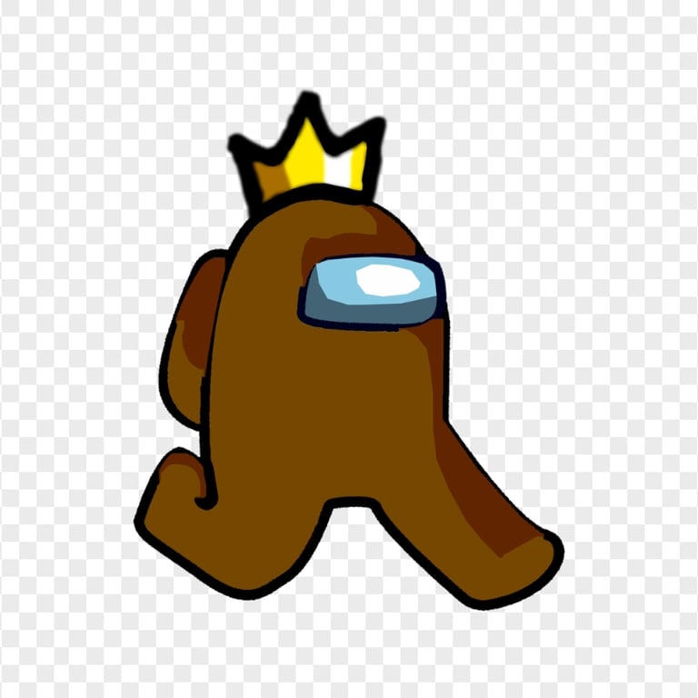 HD Brown Among Us Character Walking With Crown Hat PNG