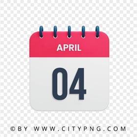 4 April Date Red & White Calendar Icon HD Transparent PNG