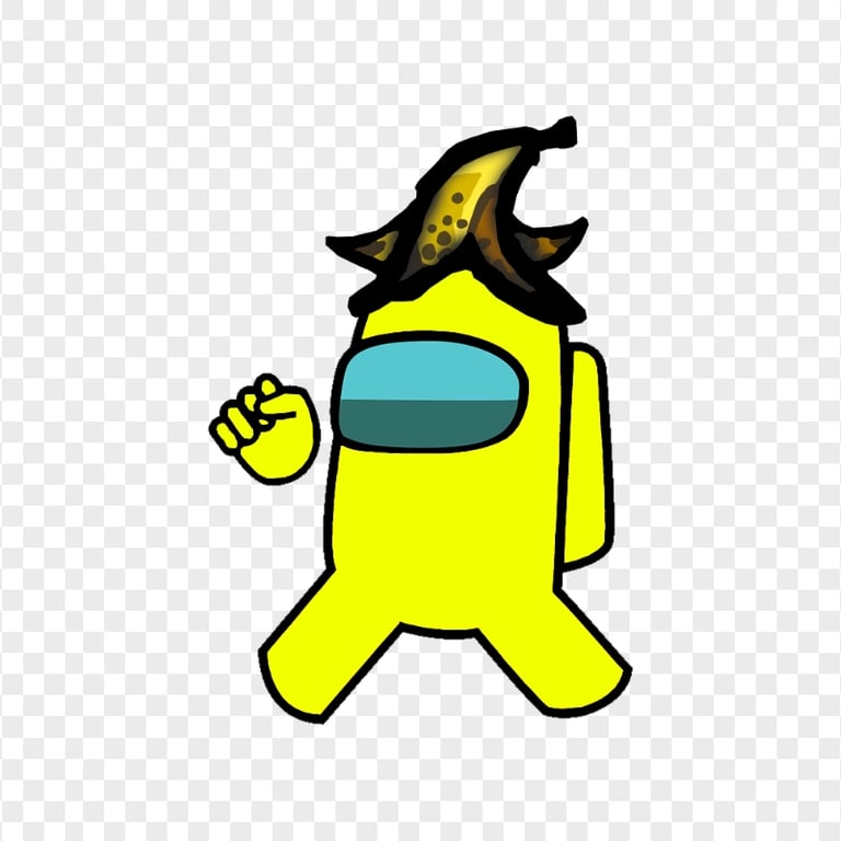 HD Yellow Among Us Character Wear Banana Hat PNG