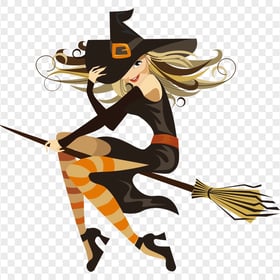 HD Cute Beautiful Cartoon Vector Witch Flying On A Broom PNG