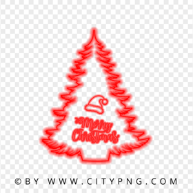 HD Merry Christmas Tree & Santa Hat Red Neon Style PNG