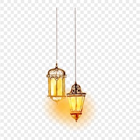 Two Watercolor Arabic Hanging Light Lanterns Lamps