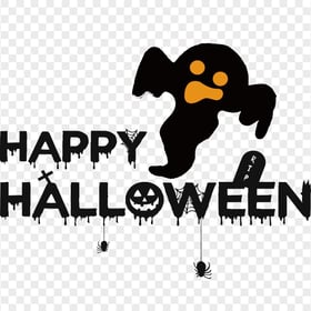Happy Halloween Logo With Ghost Silhouette PNG