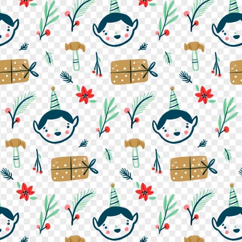 Elf Christmas Items Seamless Pattern PNG