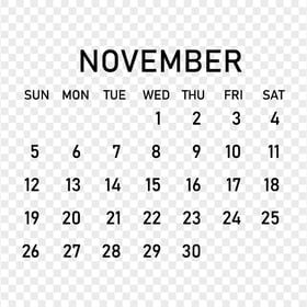 2023 November Black Calendar PNG
