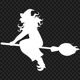 HD Halloween Witch Fly On A Broom White Silhouette PNG