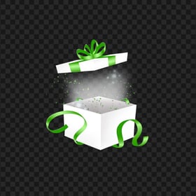 Green Ribbon Magic Open Gift White Box FREE PNG