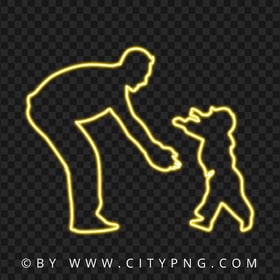HD Father With Child, Son Yellow Neon Silhouette PNG