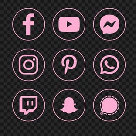 HD Social Media Light Pink Outline Round Icons PNG