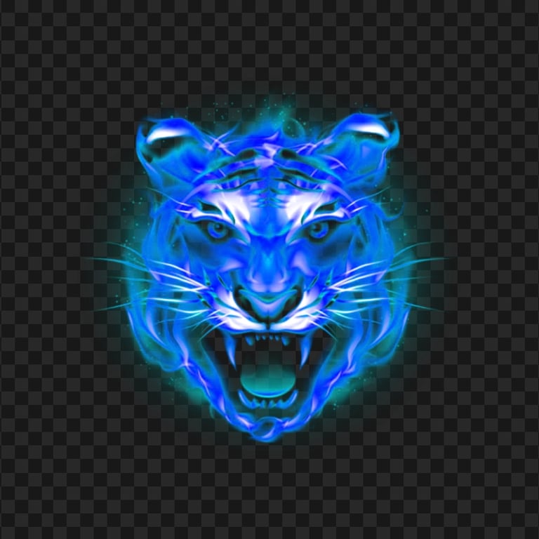 HD PNG Tiger Face Blue Fire Flames