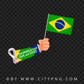 World Cup 2022 Hand Holding Brazil Flag Pole PNG Image