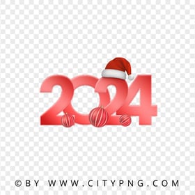Red 2024 Design With Santa Hat And Balls Holidays PNG HD
