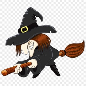 HD Cartoon Halloween Witch Flying Sitting On Broom Clipart PNG