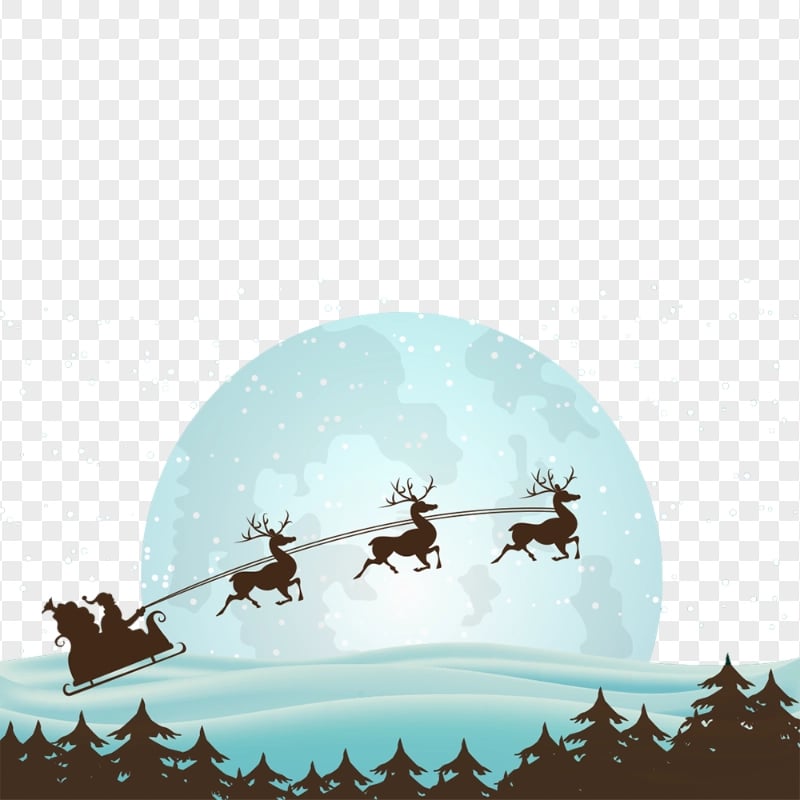 Vector Sleigh Reindeer Silhouette And Moon Illustration