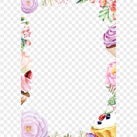 Watercolor Flowers And Cupcakes Border Frame