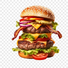 HD The Ultimate Double Cheeseburger with Bacon Slices PNG
