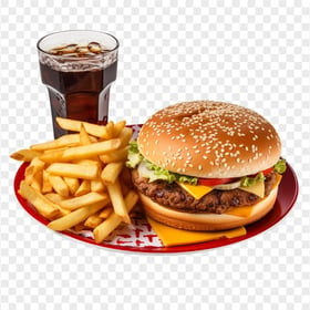 Tasty Cheeseburger with Chips and Coke HD Transparent PNG