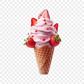 HD Strawberry Ice Cream Cone with Toppings Transparent PNG