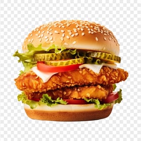 HD PNG Crispy Double Chicken Burger with Lettuce and Pickles