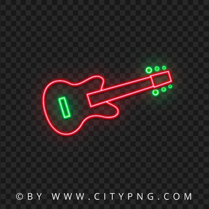 HD Red & Green Neon Light Guitar Transparent PNG