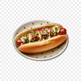 Top View Of Hot Dog with Mayo and Toppings HD PNG