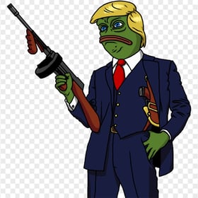 Mafia Style Donald Trump Pepe Frog Face Hold Weapon