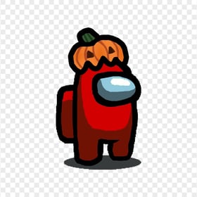HD Red Among Us Character With Pumpkin Hat Halloween PNG