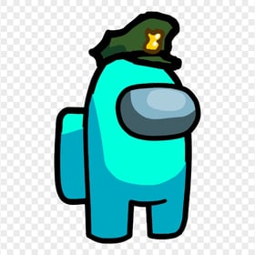 HD Cyan Among Us Character With Military Hat PNG