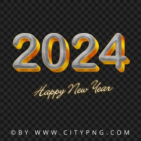 Gold 2024 Happy New Year Without Spakling Stars PNG