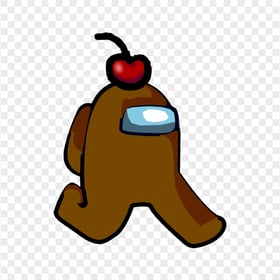HD Brown Among Us Character Walking With Cherry Hat PNG