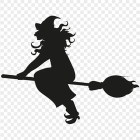 HD Halloween Witch Fly On A Broom Black Silhouette PNG