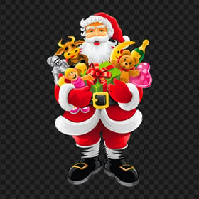 HD Cartoon Santa Claus Holding Kids Toys PNG