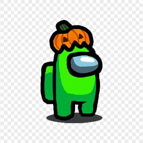 HD Lime Among Us Character With Pumpkin Hat Halloween PNG