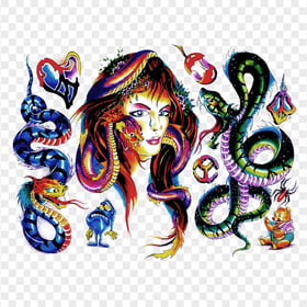 Color Tattoo Snakes Clipart Woman Face